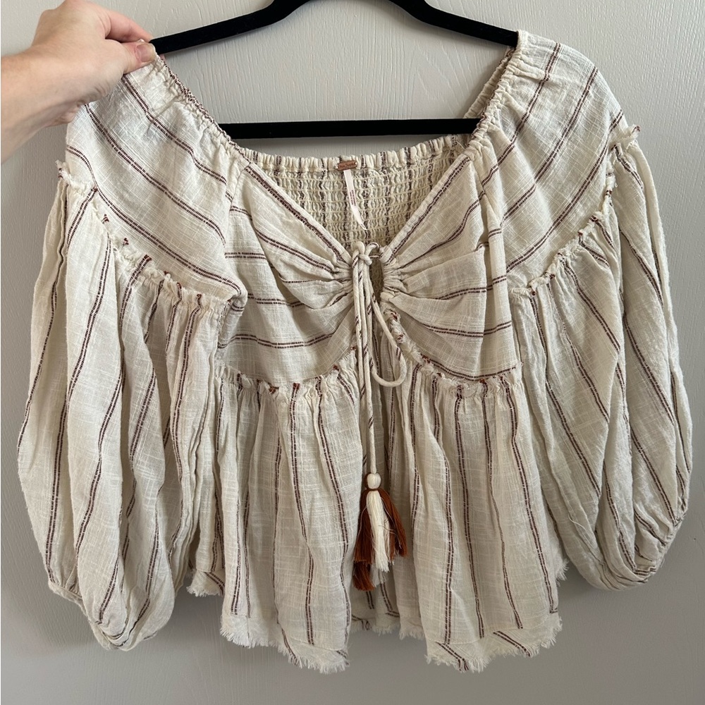 Free People bohemian babydoll top with balloon sleeves